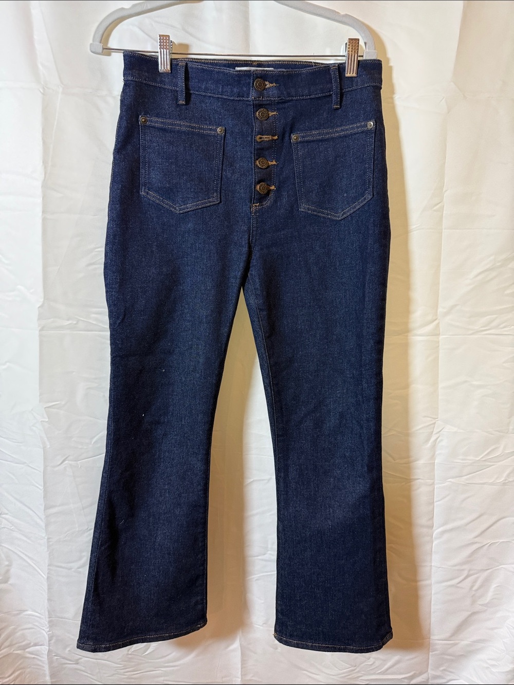 LOFT Dark Blue High-Rise Button-Fly Flare Jeans